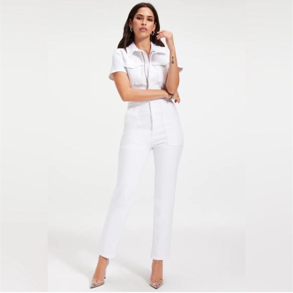 Good American Fit For Success White Denim Jumpsuit Size 0